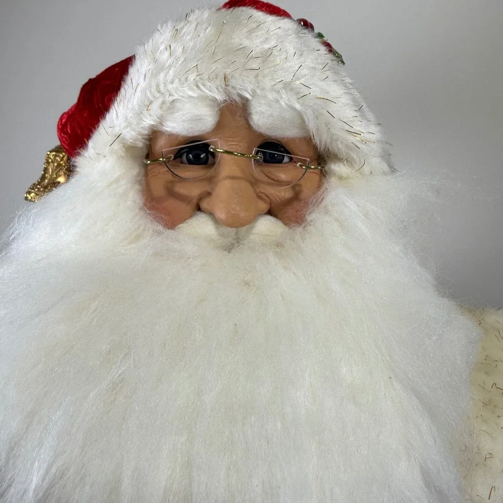 Karen Didion Santa Claus Figurine 33in Red Velvet Lighted Tree Bell Handcrafted